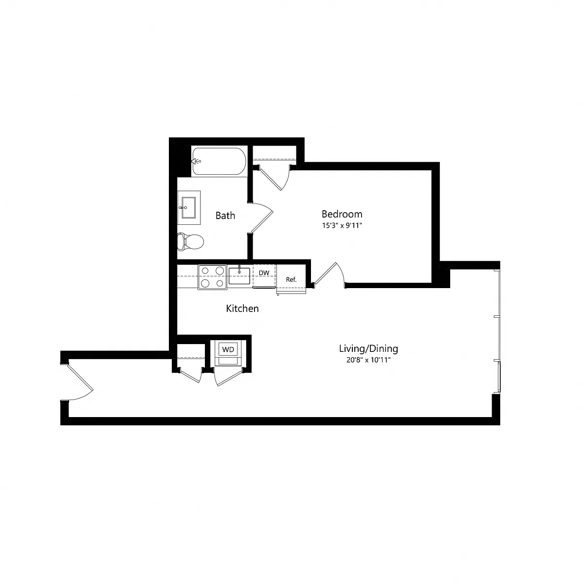 Floor plan 1 Bedroom - 1 Bath | Aj6