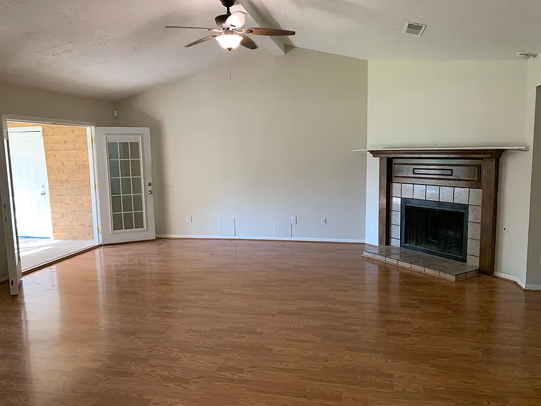 Family room has gas fireplace.