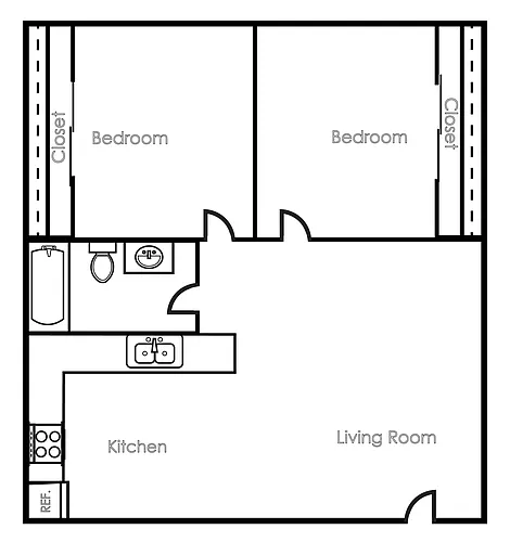 Floor plan 2 Bed 1 Bath Classic