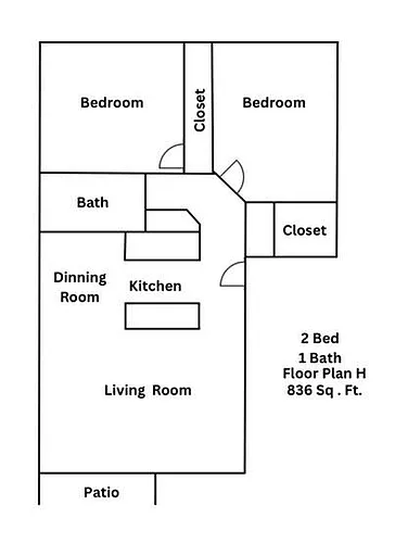 Floor plan Two-Bedroom x 1-Bath