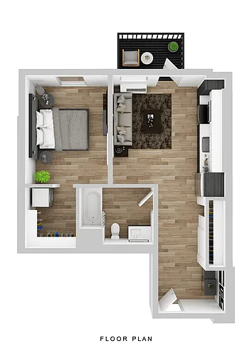 Floor plan Cascara - 1 Bed B3 Small Balcony