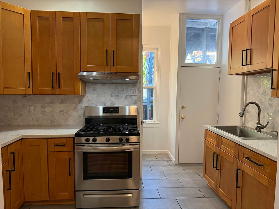 Kitchen and back door (bathroom in back, left)