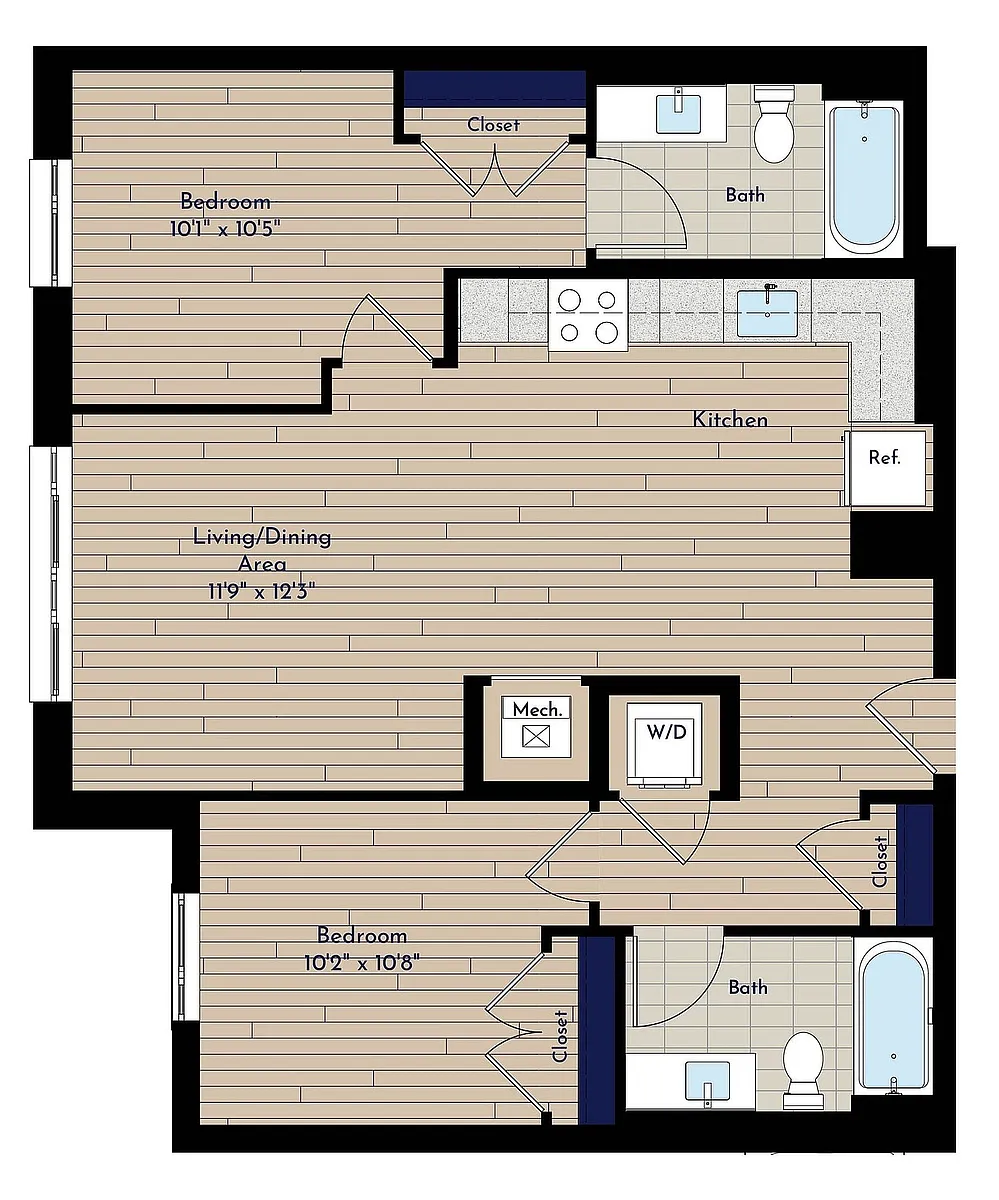 Floor plan B 2BR-B1