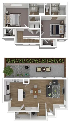 Floor plan Two-Story Two Bed, 2.5 Bath