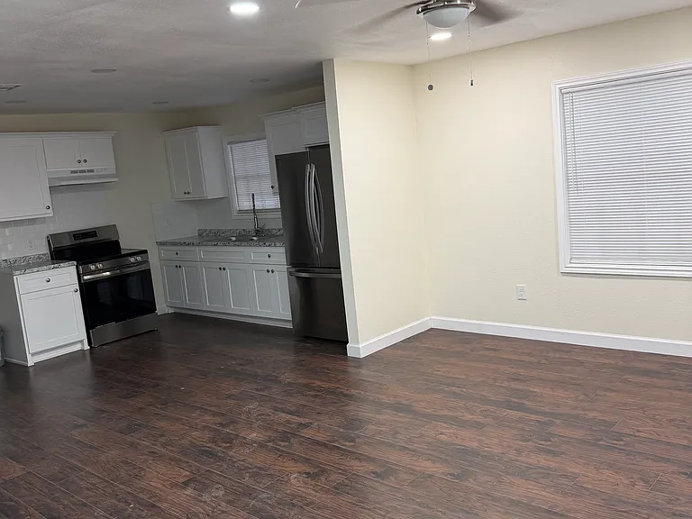 Open living room/dining/kitchen area