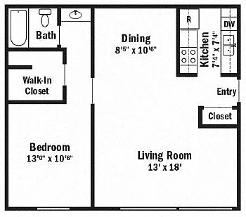 Floor plan 1 Bedroom Apartment