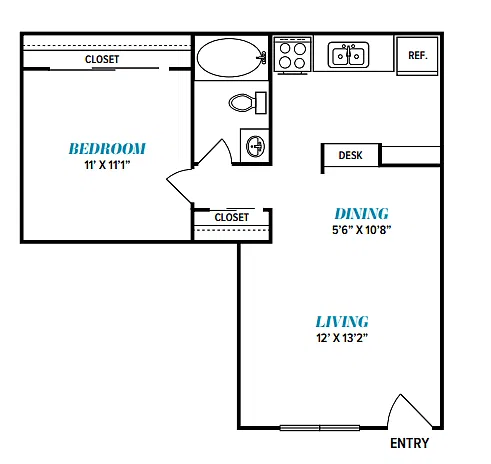 Floor plan A2 One Bed, One Bath