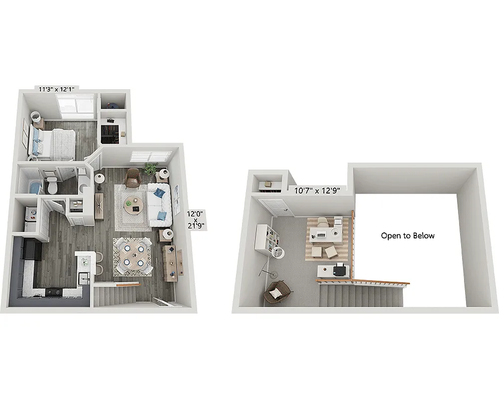 Floor plan One Bedroom Loft A1FL