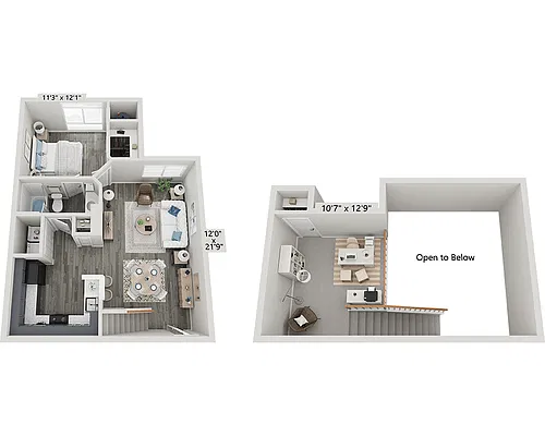 Floor plan One Bedroom Loft A1FL