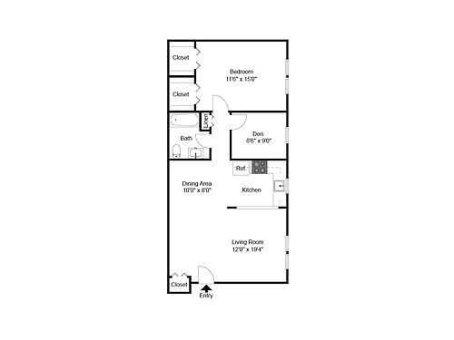 Floor plan One Bedroom 2nd and 3rd Floor