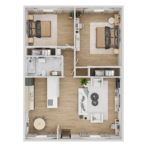 Floor plan 2 Bedrooms, 1 Bathroom Plan D
