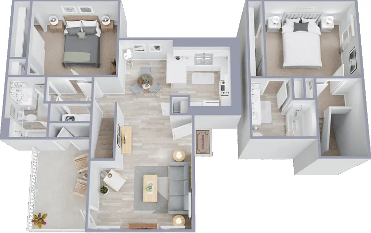 2 Bed 2 Bath - Townhome - Plan D Floorplan Diagram