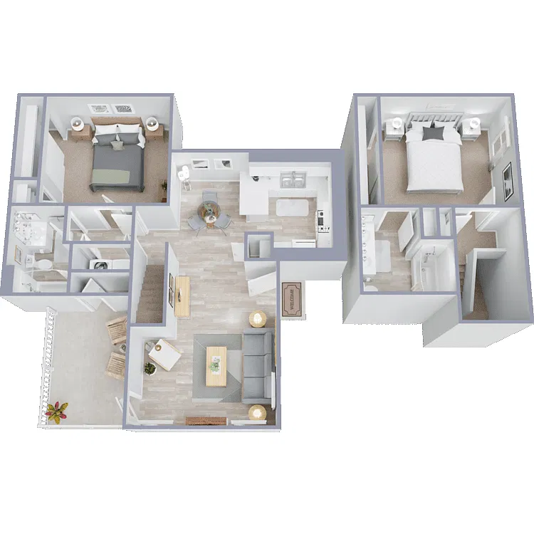 Floor plan 2 Bed 2 Bath - Townhome - Plan D