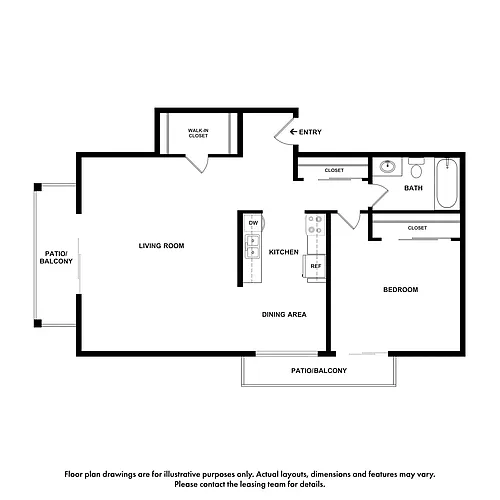 Floor plan 1x1 H - Cedars