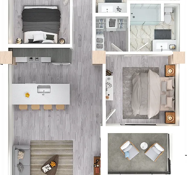 Cedar - 2 BD / 2 BA - 1,155 SF Cedar - 2 BD / 2 BA - 1,155 SF