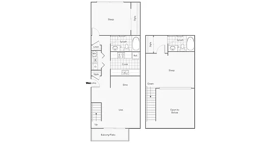Floor plan 2 Bed 2 Bath Washer Dryer