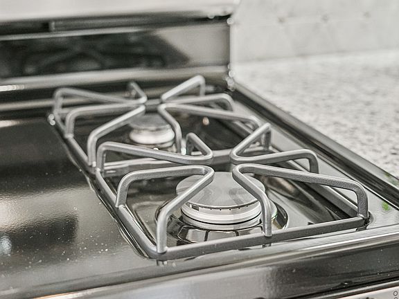 Gas range in kitchen