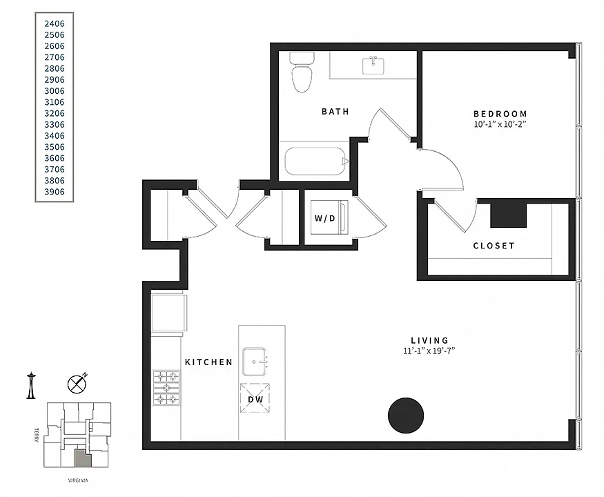 Floor plan 1 Bedroom A9