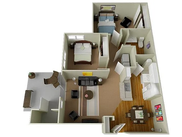 Floor plan Two Bedroom One Bathroom 953 sf