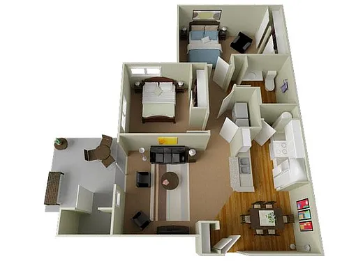 Floor plan Two Bedroom One Bathroom 953 sf