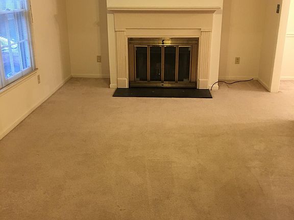 Living room with wood burning fireplace 