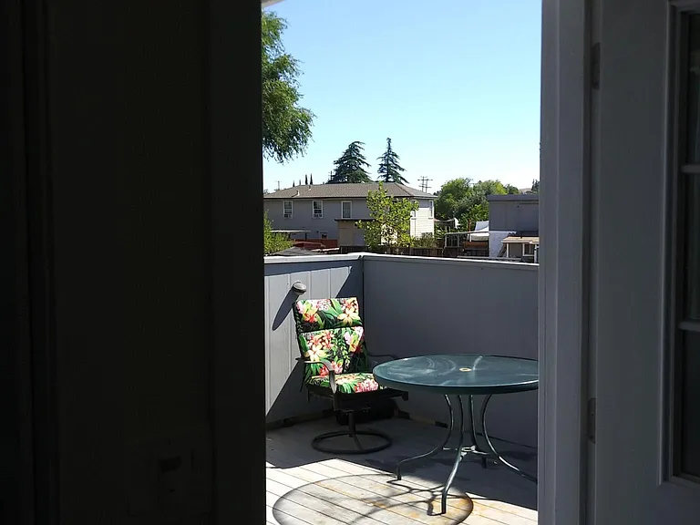 North-facing view of deck out front door