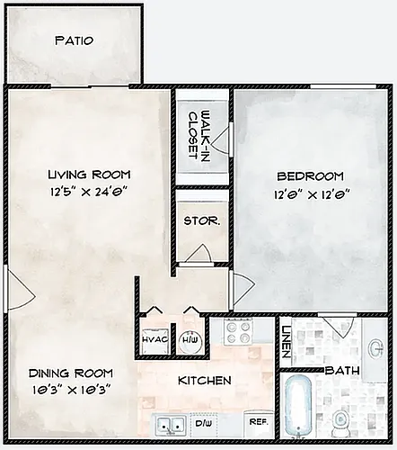 Floor plan Platinum One Bedroom, One Bath