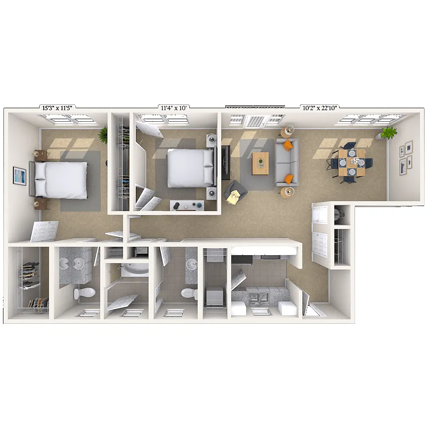 Floor plan Traditional 2x1.5 1024 SF
