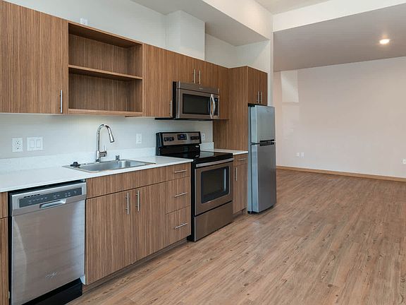 Kitchen with Stainless Steel Appliances, Quartz Counters and Hard Surface Flooring