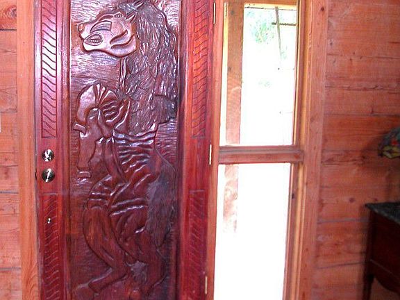 hand-carved mahogany front door