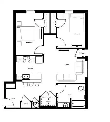 Floor plan 2 Bdrm 860 sqft