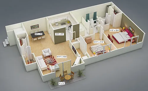 Floor plan Two Bedroom with Private Entry