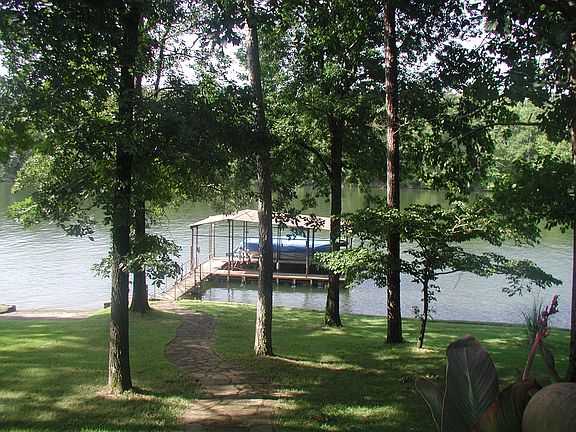 Summer view of cove and dock from back deck