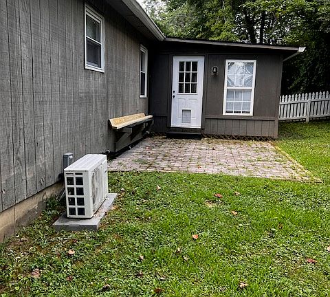 Back yard; back door into family room