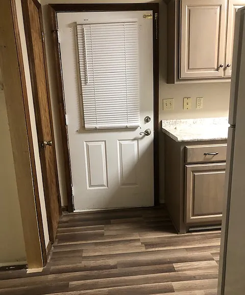 kitchen- back door, pantry, washer/dryer area
patio outside