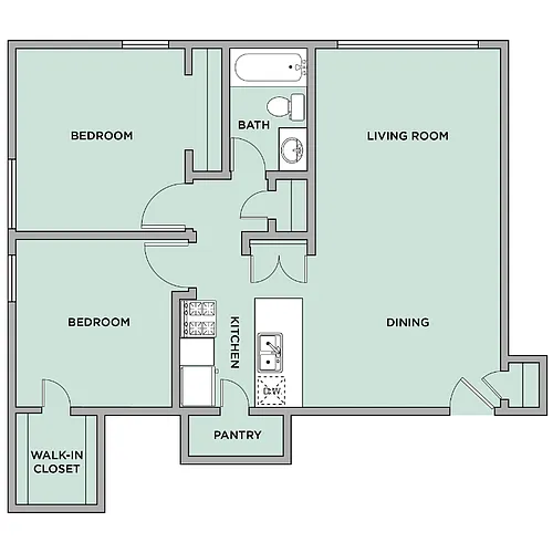 Floor plan 2 Bed 1 Bath