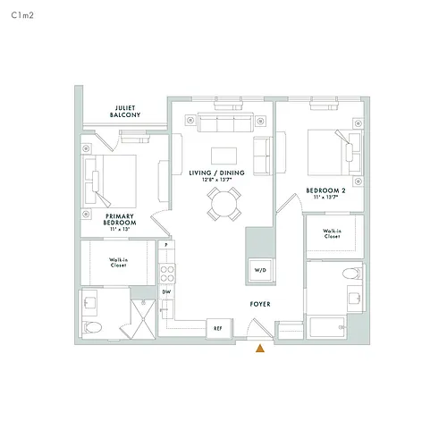 Floor plan C1M2 - Juliet Balcony