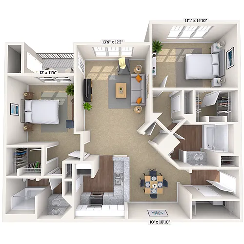 Floor plan Traditional 2x2 1221-1406 SF