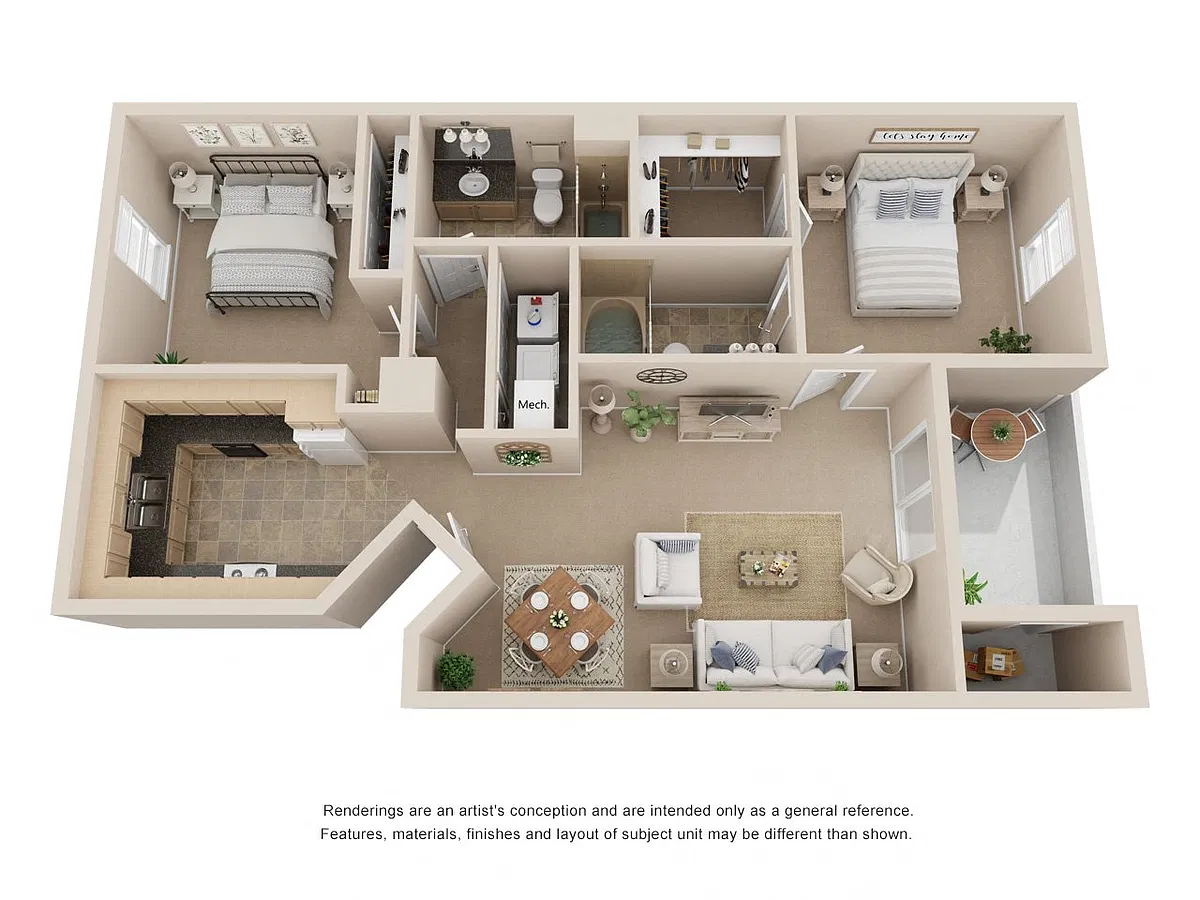 Floor plan Two Bedroom Two Bathroom 993 Sq Ft