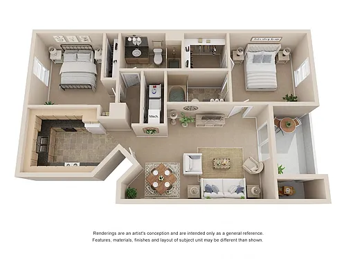 Floor plan Two Bedroom Two Bathroom 993 Sq Ft