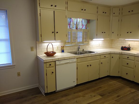Kitchen cabinet area, dish washer.
