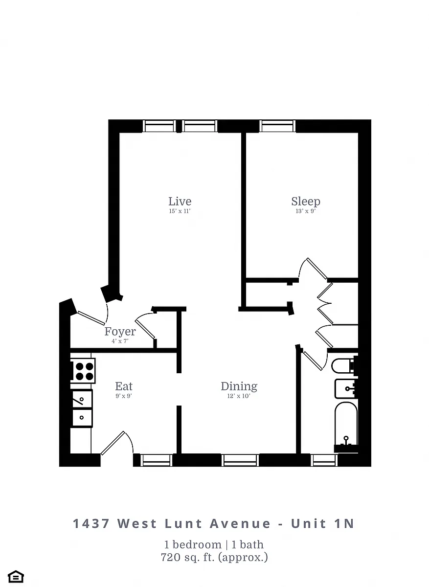 Floor plan 1 Bedroom | 1 Bath (B1)
