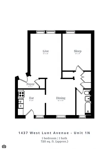 Floor plan 1 Bedroom | 1 Bath (B1)