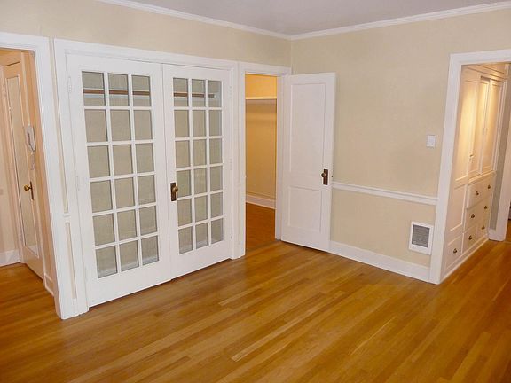 Left to Right; Entry with Deep Coat Closet, French Door Closet, Walk In Closet, Built In Linen Cabinet
