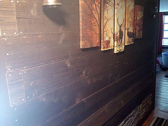 Barnboard and stone upstairs