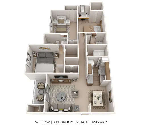 Floor plan Three Bedroom 2 Bath