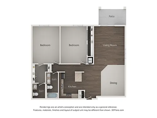 Floor plan 2x2BR - Renovated Greens