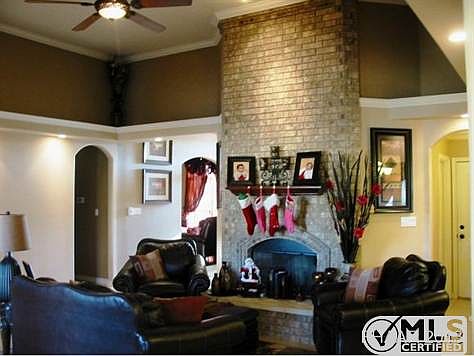 Living room w/ soaring ceiling