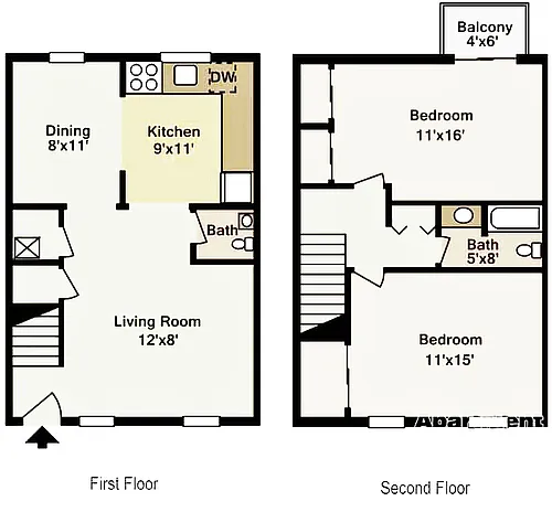 Floor plan Two Bedroom Townhome