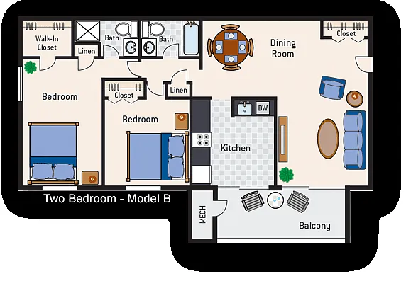 Floor plan 2 Bedroom 2 Bath Type B